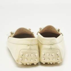 Pre Owned Tod's Blush Cream/White Patent and Leather Fringe Detail Loafers Size 39