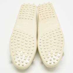 Pre Owned Tod's Blush Cream/White Patent and Leather Fringe Detail Loafers Size 39