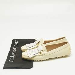 Pre Owned Tod's Blush Cream/White Patent and Leather Fringe Detail Loafers Size 39