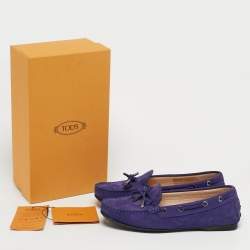 Pre Owned Tod's Blue Nubuck Leather Bow Driver Loafers Size 37