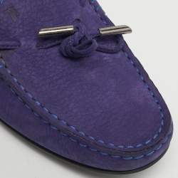 Pre Owned Tod's Blue Nubuck Leather Bow Driver Loafers Size 37