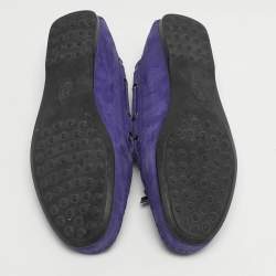 Pre Owned Tod's Blue Nubuck Leather Bow Driver Loafers Size 37
