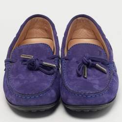 Pre Owned Tod's Blue Nubuck Leather Bow Driver Loafers Size 37