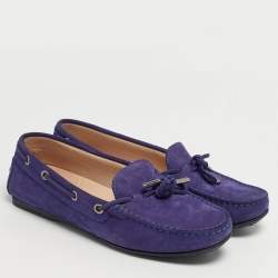 Pre Owned Tod's Blue Nubuck Leather Bow Driver Loafers Size 37