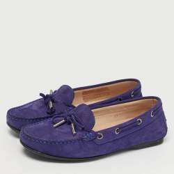 Pre Owned Tod's Blue Nubuck Leather Bow Driver Loafers Size 37