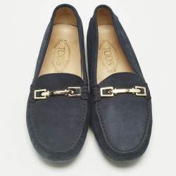 Pre Owned Tod's Navy Blue Suede Loafers Size 39