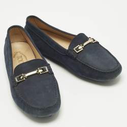 Pre Owned Tod's Navy Blue Suede Loafers Size 39