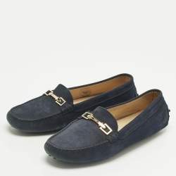 Pre Owned Tod's Navy Blue Suede Loafers Size 39