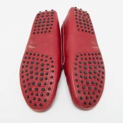 Pre Owned Tod's Red Leather Gommino Slip On Loafers Size 39.5