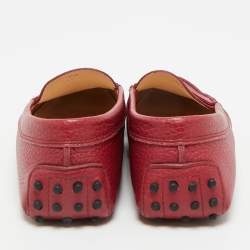 Pre Owned Tod's Red Leather Gommino Slip On Loafers Size 39.5