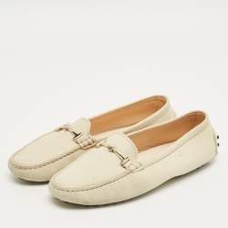 Pre Owned Tod's Cream Nubuck Leather Loafers Size 39.5
