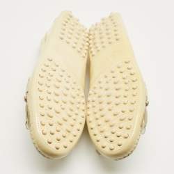 Pre Owned Tod's Beige/White Patent Leather Buckle Detail Fringe Loafers Size 39
