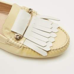 Pre Owned Tod's Beige/White Patent Leather Buckle Detail Fringe Loafers Size 39