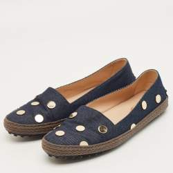 Pre Owned Tod's Navy Blue Denim Studded Espadrille Ballet Flats Size 38.5