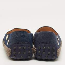 Pre Owned Tod's Navy Blue Denim Studded Espadrille Ballet Flats Size 38.5