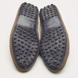 Pre Owned Tod's Navy Blue Denim Studded Espadrille Ballet Flats Size 38.5