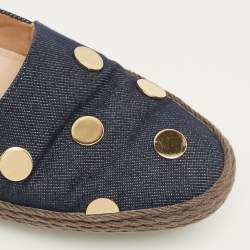 Pre Owned Tod's Navy Blue Denim Studded Espadrille Ballet Flats Size 38.5
