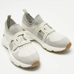 Pre Owned Tod's Grey/White Knit Fabric Kate Slip On Sneakers Size 39