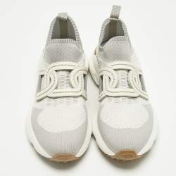 Pre Owned Tod's Grey/White Knit Fabric Kate Slip On Sneakers Size 39