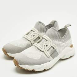 Pre Owned Tod's Grey/White Knit Fabric Kate Slip On Sneakers Size 39