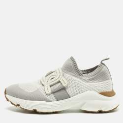 Pre Owned Tod's Grey/White Knit Fabric Kate Slip On Sneakers Size 39