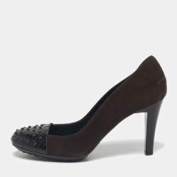 Pre Owned Tod's Brown/Black Suede and Leather Round Toe Pumps Size 38.5