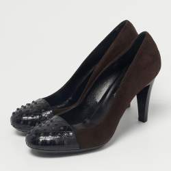 Pre Owned Tod's Brown/Black Suede and Leather Round Toe Pumps Size 38.5