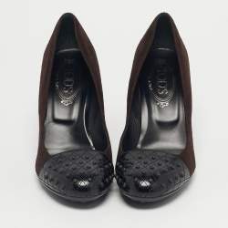 Pre Owned Tod's Brown/Black Suede and Leather Round Toe Pumps Size 38.5