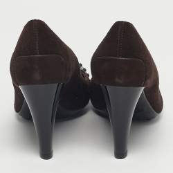 Pre Owned Tod's Brown/Black Suede and Leather Round Toe Pumps Size 38.5