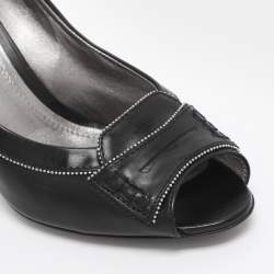 مملوكة مسبقًا Tod's Black Leather Penny Peep Toe Pumps Size 37