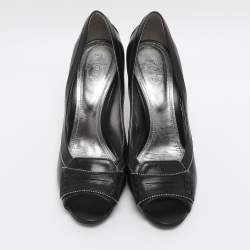 مملوكة مسبقًا Tod's Black Leather Penny Peep Toe Pumps Size 37