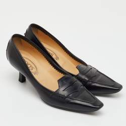 Pre Owned Tod's Black Leather Loafer Pumps Size 38