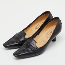 Pre Owned Tod's Black Leather Loafer Pumps Size 38