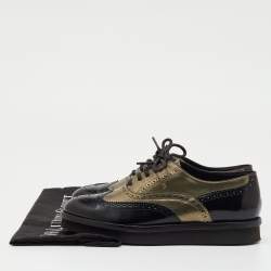 Pre Owned Tod's Black/Metallic Gold and Leather Brogue Wingtip Lace Up Oxfords Size 36