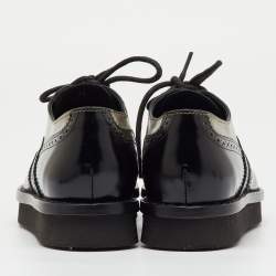 Pre Owned Tod's Black/Metallic Gold and Leather Brogue Wingtip Lace Up Oxfords Size 36