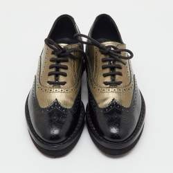Pre Owned Tod's Black/Metallic Gold and Leather Brogue Wingtip Lace Up Oxfords Size 36