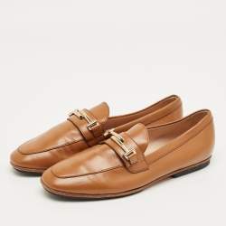Pre Owned Tod's Brown Leather Slip On Loafers Size 35.5