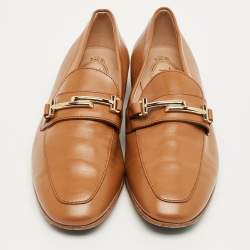 Pre Owned Tod's Brown Leather Slip On Loafers Size 35.5