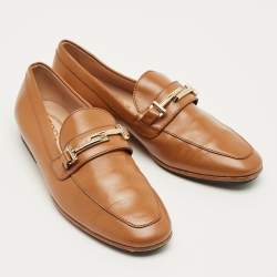 Pre Owned Tod's Brown Leather Slip On Loafers Size 35.5