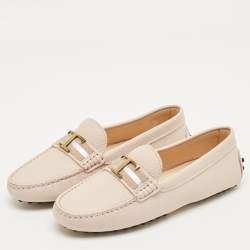 Pre Owned Tod's Beige Leather Slip On Loafers Size 35.5