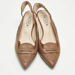 Pre Owned Tod's Brown Leather Loafers Slingback Pumps Size 35