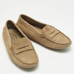 Pre Owned Tod's Brown Suede Gommini Driver Loafers Size 35