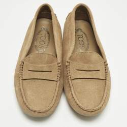 Pre Owned Tod's Brown Suede Gommini Driver Loafers Size 35