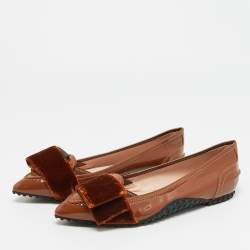 Pre Owned Tod's Size 35.5 Brown Patent Leather Bow Loafers