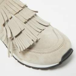 Pre Owned Tod's  Light Grey Suede Fringe Detail Slip On Sneakers Size 35.5