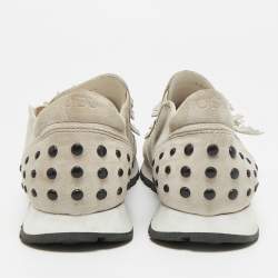 Pre Owned Tod's  Light Grey Suede Fringe Detail Slip On Sneakers Size 35.5