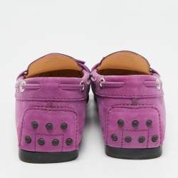 مملوكة مسبقًا Tod's Gommino Bow Purple Nubuck Leather Loafers Size 36.5