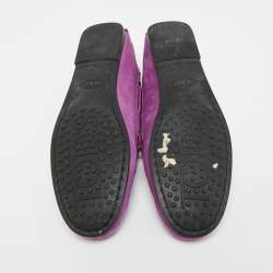 مملوكة مسبقًا Tod's Gommino Bow Purple Nubuck Leather Loafers Size 36.5