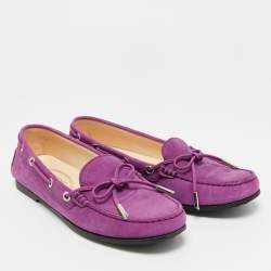 مملوكة مسبقًا Tod's Gommino Bow Purple Nubuck Leather Loafers Size 36.5