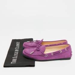مملوكة مسبقًا Tod's Gommino Bow Purple Nubuck Leather Loafers Size 36.5